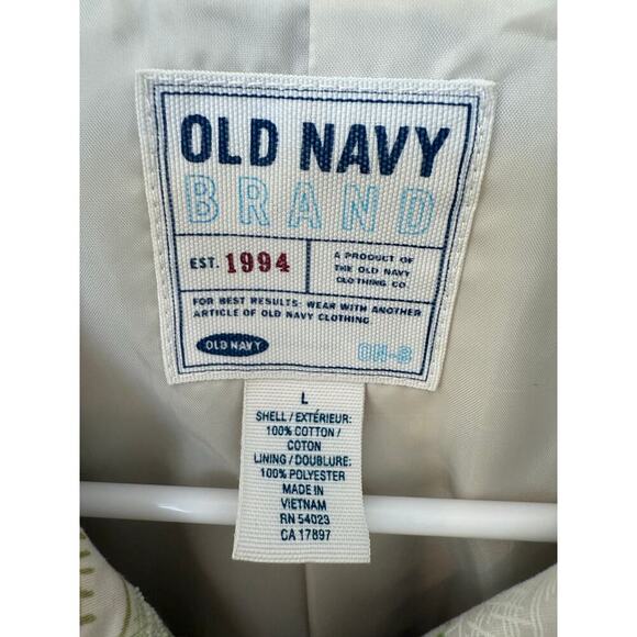 Vintage‎ Y2K Old Navy Floral Botanical Trench Coat Pockets Lined Green Cream L - Picture 4 of 9